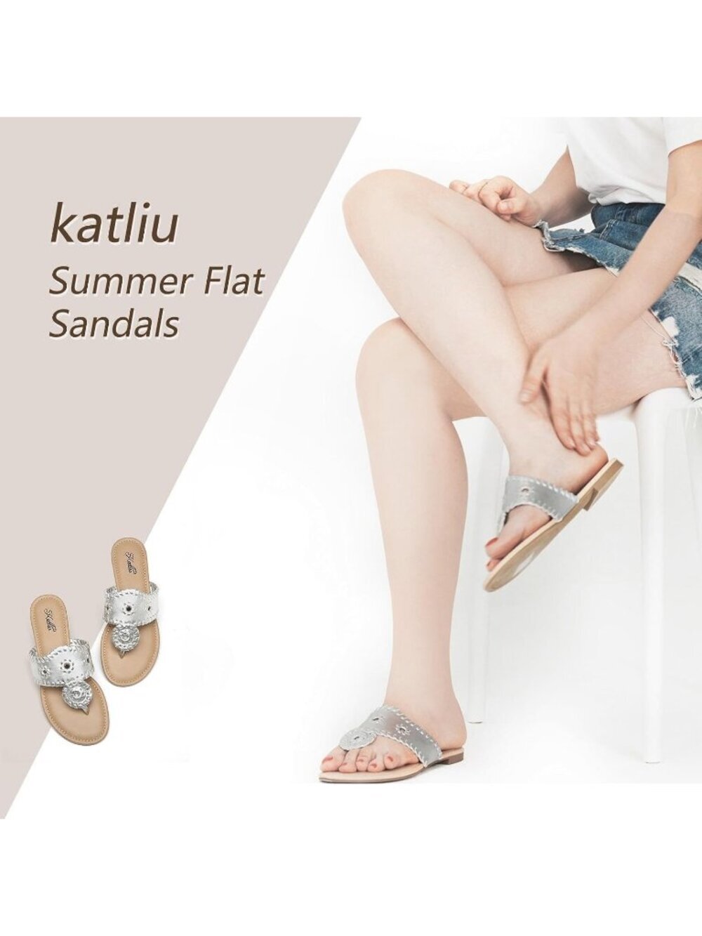 Women's Sliver Flat Wide Band Flip Flops Cushioned Insole Summer Brunch Sandals - Picture 3 of 6